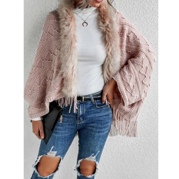 Faux Fur Pink Textured Knit Open Cardigan - Picture 3 of 11